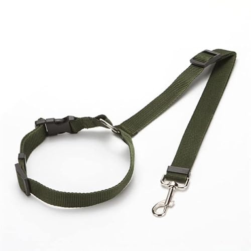 Hundehalsband, einfarbig, 2-in-1-Haustier-Auto-Sicherheitsgurt, Nylon-Leine, Rücksitz-Sicherheitsgurt, verstellbar, Hundegeschirr, Halsband, 1 Stück, Armeegrün von AMOIZH