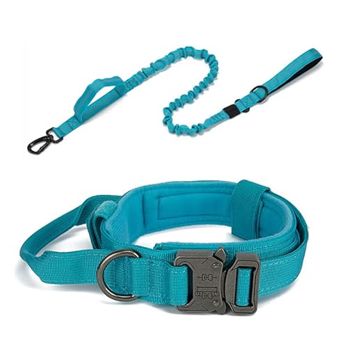 Hundehalsband, langlebig, taktisches Hundehalsband, Leine, Set, Militär-Haustierhalsbänder, strapazierfähig, für mittelgroße und große Hunde, Trainingszubehör, 1 Stück, blaues Set L 42–54 cm von AMOIZH