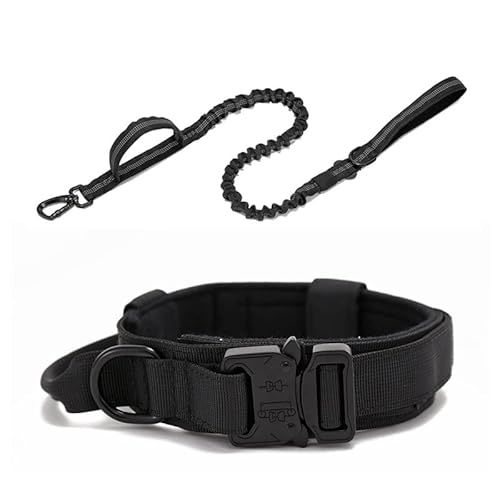 Hundehalsband, langlebig, taktisches Hundehalsband, Leine, Set, Militär-Haustierhalsbänder, strapazierfähig, für mittelgroße und große Hunde, Trainingszubehör, 1 Stück, schwarzes Set, L 42–54 cm von AMOIZH