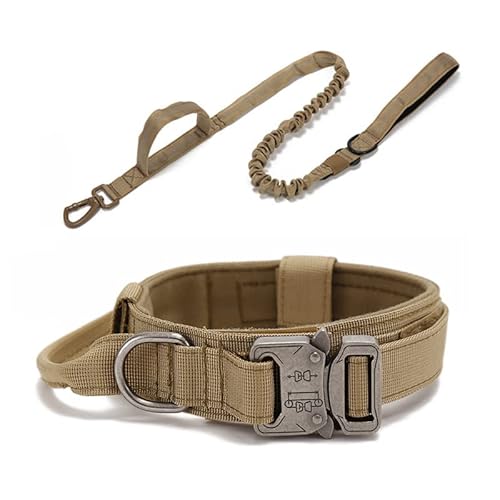 Hundehalsband, langlebig, taktisches Hundehalsband, Leine, Set, Militär-Haustierhalsbänder, strapazierfähig für mittelgroße und große Hunde, Trainingszubehör, 1 Stück, Khaki-Set, L 42–54 cm von AMOIZH