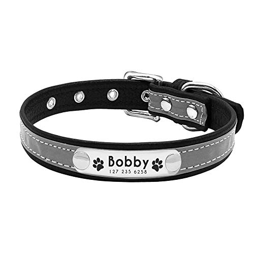 Hundehalsband Leder Strapazierfähiges Hundehalsband Verstellbar Anpassbar Haustier Halsband Unisex Halsband Graviert Reflektierend Hundemarke Halsband 2 Stück Schwarz L von AMOIZH