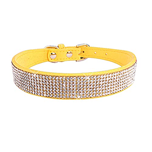 Hundehalsband Wildlederfaser Kristall Hundehalsband Bequem Glitzer Strass Hundehalsbänder Zinklegierung Schnalle für kleine Hunde Katzen 1 Stück Gelb S von AMOIZH