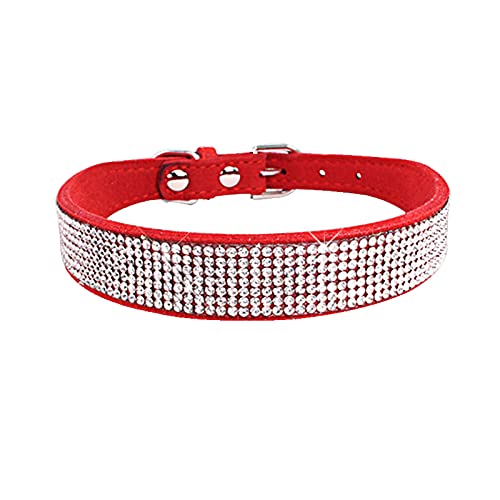 Hundehalsband Wildlederfaser Kristall Hundehalsband Bequem Glitzer Strass Hundehalsbänder Zinklegierung Schnalle für kleine Hunde Katzen 1 Stück Rot L von AMOIZH