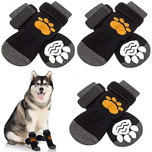 AMOMYDOG Socken für Hunde, 6 Stück, rutschfeste Socken für Hunde und Katzen, Pfotenschutz mit Gummiboden und verstellbaren Riemen, Zugkontrolle für den Innenbereich für Hunde und Katzen (L) von AMOMYDOG