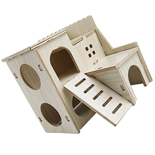 AMONIDA Hamsterspielzeughaus, REGT Hamsterübungen an, Hölzernes Hamsterhaus, Spielzeugversteck, Sicher für Hamsterzubehör (Springende Villa, 16x16x5cm / 6,3x6,3x2,0in) von AMONIDA