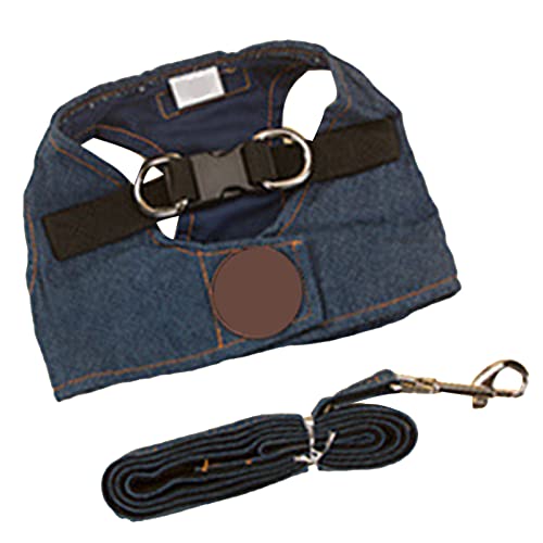 AMONIDA Hundegeschirr-Leine-Set, Bequem und Lichtbeständig, Hundegeschirr-Weste, Hautfreundlicher Blauer Denim-Stoff für den Garten (XL) von AMONIDA