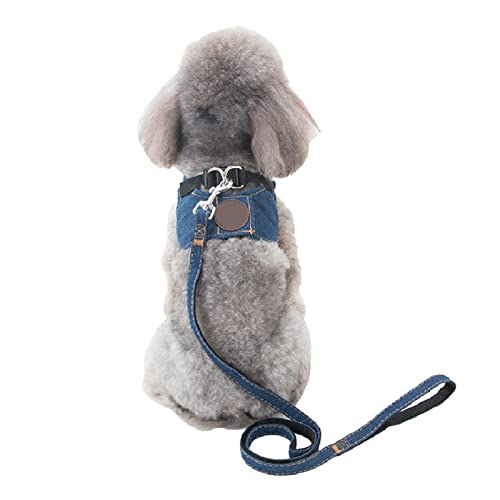 AMONIDA Hundegeschirr-Leine-Set, Blau, Hautfreundlich, Hundeweste, Geschirr, Leine, Atmungsaktiv, Lichtecht, Denim-Stoff für den Garten (XL) von AMONIDA