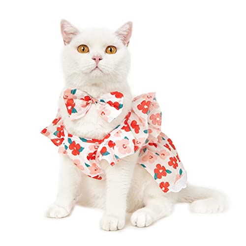 AMONIDA Katzen-Prinzessinnen-Kleid, Atmungsaktiv, Niedlich, Einfach an- und Auszuziehen, Hundekleid mit Flatternden Ärmeln, Baumwolle für den Alltag (Blume M) von AMONIDA