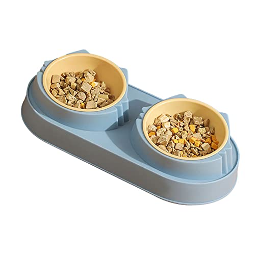 Pet Food Bowl Set Large Caliber Safe Portable Double Dog Bowls Schöne Auslaufsichere Hundenäpfe (Blau) von AMONIDA