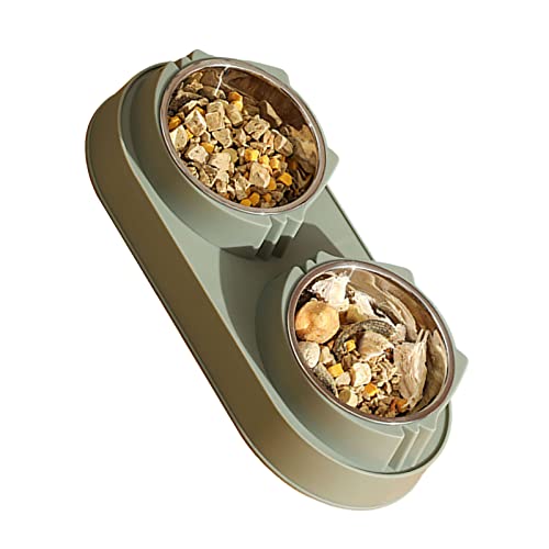 Pet Food Bowl Set Large Caliber Safe Portable Double Dog Bowls Schöne Auslaufsichere Hundenäpfe (Grün) von AMONIDA