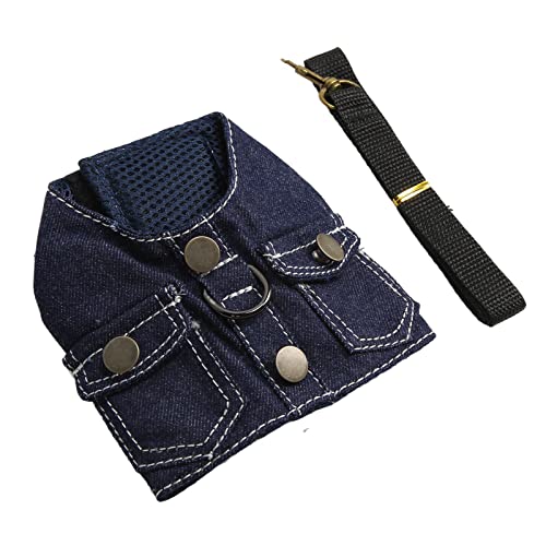 AMONIDA Denim-Hundegeschirr Verhindert Nackenbelastung. Tailliertes Design, Weste, Eng Anliegendes Design, Atmungsaktive und Weiche Mesh-Denim-Hundejacke mit Nylon-Hundeleine (L) von AMONIDA