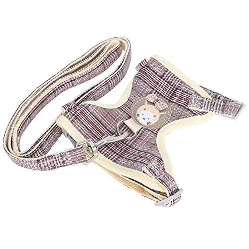 Katzenwestengeschirr, Haustiergeschirr Katzengeschirr mit Leine für Katzenweste für Haustiergeschirr(Brown plaid, 1.0cm (suitable for 3-7 kg)) von Qinlorgo