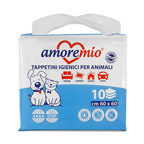 AMORE MIO 10 Hygieneunterlagen für Hunde, Katzen und Haustiere, super saugfähig – 1 Packung mit 10 Unterlagen für Hunde 60 x 60 cm von AMORE MIO