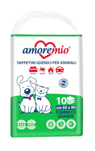 AMORE MIO | 40 extra große Hygieneunterlagen für Hunde, Katzen und Haustiere, super saugfähig – 4 Packungen mit je 10 Hundeunterlagen 60 x 90 cm, hergestellt in Italien von AMORE MIO