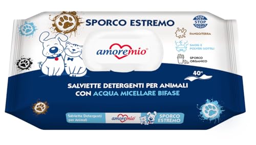 AMORE MIO Mio | 560 Extreme Schmutztücher, extra groß, hygienisch, mit zweiphasigem Mizellenwasser für das Fell von Hunden, Katzen und Haustieren, 30 x 20 cm, 14 Packungen mit je 40 Tüchern von AMORE MIO