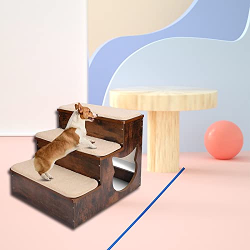 Haustiertreppe, Hunde Treppe, Hundetreppe Holz, Dog Stairs, rutschfeste Hundestufen mit 3 waschbaren Teppichpolstern, 3-stufige Hundestufen für Hochbetten, Haustiergeschenk von AMORPO