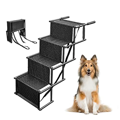 Hundetreppe Auto, Rampe für Haustierausrüstung, Faltbare Hundetreppe mit Rutschfester Oberfläche für Autos und Geländewagen, Hochbetten, Lastwagen(Color:Black) von AMORPO