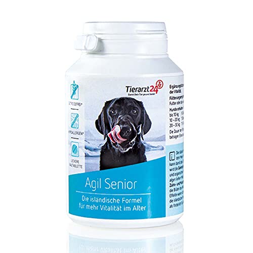 Tierarzt24 AGIL Senior unterstützt Hunde im Alter - Leckere Tabletten für Gelenke, Zähne, Herz und Gedächtnis. Mit Ginkgo-Extrakt und MSM - 60 Tabletten (120 g) von Tierarzt24