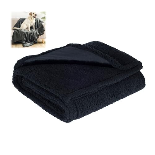 AMOUSDRDR Wasserdichte Haustierdecke, wasserdichte Hundedecke, waschbar, doppelseitig, weich, verdickt, Flanell, Hundedecken für Couch, Bett (L-65 L x 57 B,Schwarz) von AMOUSDRDR