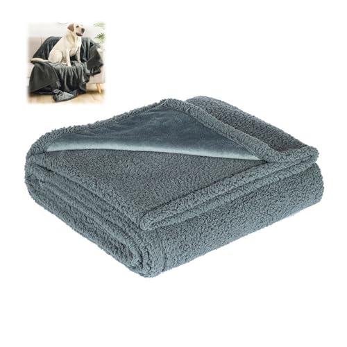 AMOUSDRDR Wasserdichte Haustierdecke, wasserdichte Hundedecke, waschbar, doppelseitig, weich, verdickt, Flanell, Hundedecken für Couch, Bett (L-65 L x 57 W, Grau) von AMOUSDRDR