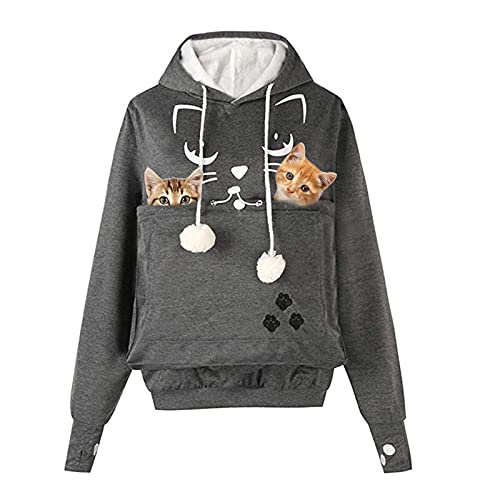 AMOYUN Frauen Kapuzenpullover mit Katzen Hund Großen Tasche, Mode Unisex Katze Ohr Langarm Hoodie Sweatshirt Kapuze Hoodie Hundetasche für Haustier Hund Katze Halter von AMOYUN