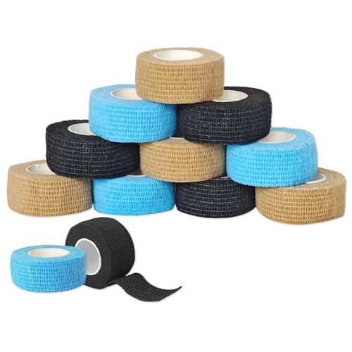 AMSGANK 12 Rollen Selbstklebender Verband, 2,5 cm x 4,5 m Non-Woven Selbsthaftende Bandage für Mensch und Tier Elastische Binde Bandage Fixierbinde Haftbandage Selbstklebend für Sport Haustiere von AMSGANK