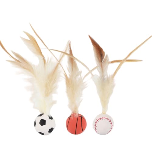 AMZLORD 3pcs Katze Interaktive Ballspielzeug Bouncy Bälle Katzenspielzeug mit Feathers Cat Training Fänger Haustier Spielzeug for Innenkatzen von AMZLORD