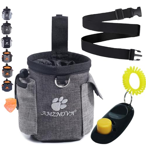 AMZNOVA Futterbeutel für Hunde, Leichte Hunde Leckerlitasche mit Gürtelclip und Abnehmbarem Bund, Hände Frei zum Tragen von Spielzeug, Kibble und Leckereien, Heide-Kaffee von AMZNOVA