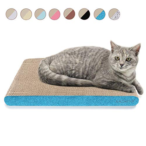 AMZNOVA Kratzbrett für Katzen, Recycelbar Kratzpad, Wellpappe Kratzmatten Kratzlounge Kratzspielzeug mit Katzenminze (Breit-43.2x30.5cm, Glitzer Blau) von AMZNOVA