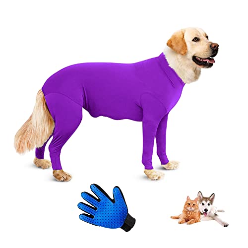 AMZSEA Chirurgischer Genesungsanzug für Hunde, Anti-Lecken, elastische Strumpfhose, Bodysuit, Vorbeugung des ganzen Körpers bei Haarausfall, Allergie, Wundschutz, E-Halsband-Alternative (L, Lila) von AMZSEA