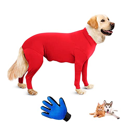 AMZSEA Chirurgischer Genesungsanzug für Hunde, Anti-Lecken, elastische Strumpfhose, Bodysuit, Vorbeugung des ganzen Körpers für Haarausfall, Allergie, Wundschutz, E-Halsband-Alternative (M, Rot) von AMZSEA