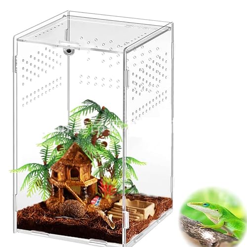 AMZTEMU Acryl Vivarium, Reptile Terrarium Box, Reptile Food Box, Portable Habitat for Reptiles and Amphibians, Suitable for Spiders, Lizards, Frogs, Scorpions, Barbecues, Geckos(12 * 12 * 20cm) von AMZTEMU