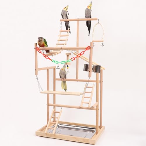 AMZTEMU Bird Playground Wood, Parrot Playstand, Wellensittich spielzeug, Wellensittich käfig, Wellensittich spielplatz, Nymphensittich spielzeug, Vogelspielzeug, Wellensittich schaukel(48*33,5*94,5CM) von AMZTEMU