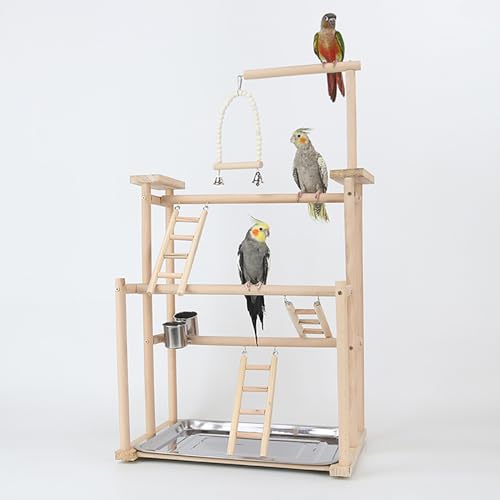 AMZTEMU Bird Playground Wood, Parrot Playstand, Wellensittich spielzeug, Wellensittich käfig, Wellensittich spielplatz, Nymphensittich spielzeug, Vogelspielzeug, Wellensittich schaukel(44*31*79CM) von AMZTEMU