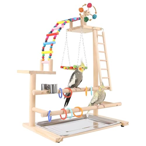 AMZTEMU Bird Playground Wood, Parrot Playstand, Wellensittich spielzeug, Wellensittich käfig, Wellensittich spielplatz, Nymphensittich spielzeug, Vogelspielzeug, Wellensittich schaukel(46*31*70CM) von AMZTEMU