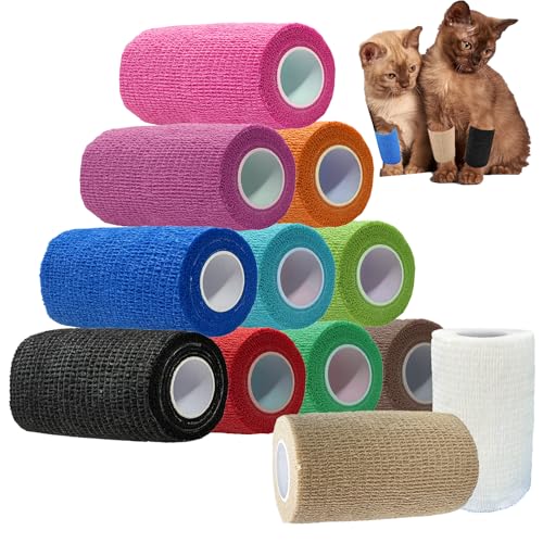 ANAMPION Selbstklebender Verband, 7.5cmx4.5m Non-Woven Selbsthaftende Bandage für Mensch und Tier, Flexibel Elastische Binde für Sport,Haustiere(12-Farbe Mix) von ANAMPION