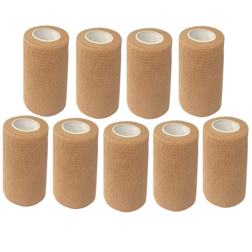 ANAMPION Selbstklebender Verband 9Rollen, 7.5cmx4.5m Non-Woven Selbsthaftende Bandage für Mensch und Tier, Flexibel Elastische Binde für Sport,Haustiere (Hautfarbe) von ANAMPION