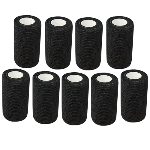 ANAMPION Selbstklebender Verband 9Rollen, 7.5cmx4.5m Non-Woven Selbsthaftende Bandage für Mensch und Tier, Flexibel Elastische Binde für Sport,Haustiere (Schwarz) von ANAMPION