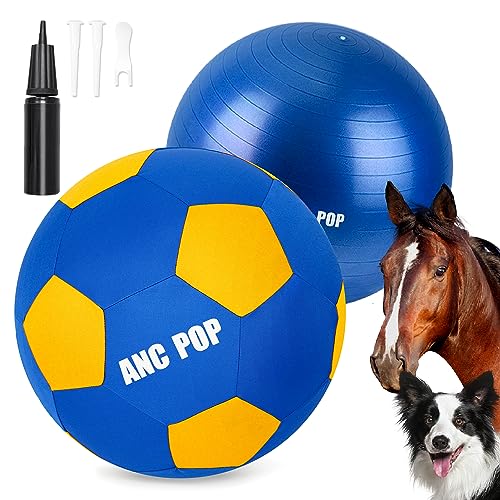 ANC POP Herding Ball für Hunde, Pferdeball & Ballabdeckung, 50,8 cm, Ball für Pferde, groß mit Handpumpe zum Spielen, Hüteball, Hüteball, Pferdespielzeug für Pferdestand, Blau und Gelb von ANC POP