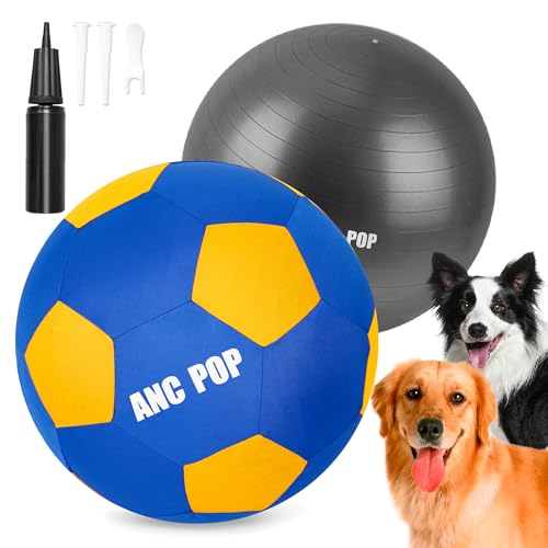 ANC POP Herding-Ball für Hunde und Pferde, ca. 50 cm, groß, Blau und Gelb, mit Handpumpe von ANC POP