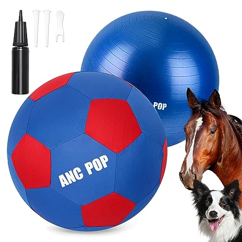 ANC POP Herding Ball für Hunde, Pferdeball & Ballabdeckung, 50,8 cm, Ball für Pferde, groß mit Handpumpe zum Spielen, Hüteball, Hüteball, Pferdespielzeug für Pferdestand, Blau und Rot von ANC POP
