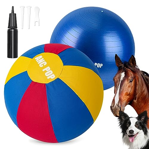 ANC POP Herding Ball für Hunde, Pferdeball & Ballabdeckung, 63,5 cm, Ball für Pferde, groß mit Handpumpe zum Spielen, Hüteball, Hüteball, Pferdespielzeug für Pferdestand, Rot und Blau und Gelb von ANC POP