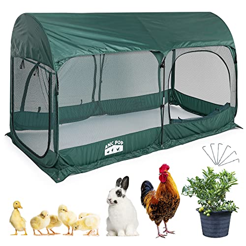 ANC POP Tragbarer Hühnerauslauf Großer Pop-Up-Hühnerstall für Kleintiere Outdoor Gartennetz mit 3 Türen und Handtasche, einfach zu installieren und zu lagern, Grün von ANC POP