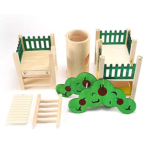 ANCLLO Hamster Häuser Und Verstecke Natürliche Holz Haustier Leben Tunnelsystem Ratte Spielplatz Aktivität Set Plattform Villa mit Rohr Kleintierhaus Kabine für Mäuse Hamster von ANCLLO