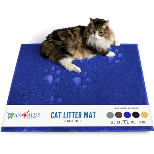 Andalus Große Katzenstreu Matte, 1 Stück - Wasserdicht, Rutschfest & Leicht zu Reinigen Katzenklo Matte für Extra Effiziente Haustierstreu Fangen Blau (30" X 18") von ANDALUS BRANDS