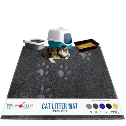 Andalus Jumbo Katzenstreu Matte, 1 Stück - Wasserdicht, Rutschfest & Leicht zu Reinigen Katzenklo Matte für Extra Effiziente Haustierstreu Fangen Grau (47" X 35") von ANDALUS BRANDS