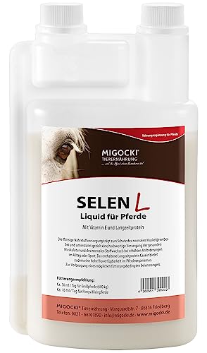 ANDRÉ MIGOCKI TIERERNÄHRUNG Selen-E Liquid – Mit Vitamin E – Ergänzungsfuttermittel für Pferde - Wichtig bei einem Selenmangel und für einen gesunden Muskelstoffwechsel – Dosierflasche 1000 ml von ANDRÉ MIGOCKI TIERERNÄHRUNG