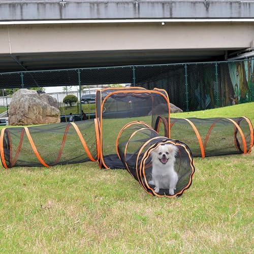 6-in-1-Katzenzelt, Katzengehege for draußen mit Katzentunnel, tragbare Pop-Up-Netzzelte, Faltbare Laufställe for draußen for Katzen, Kaninchen und Kleintiere, Zeltgehege mit Tragetasche von ANGDI