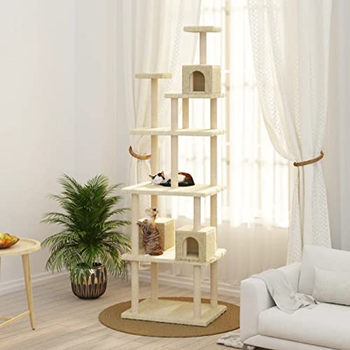 Kratzbaum mit Sisal-Kratzsäule, ANGYANG Katzenkratzbaum, Kletterwand, Kratzbäume Für Katzen, Kratzstamm, Kratzbaum Deckenspanner,n Creme 188 cm von ANGYANG