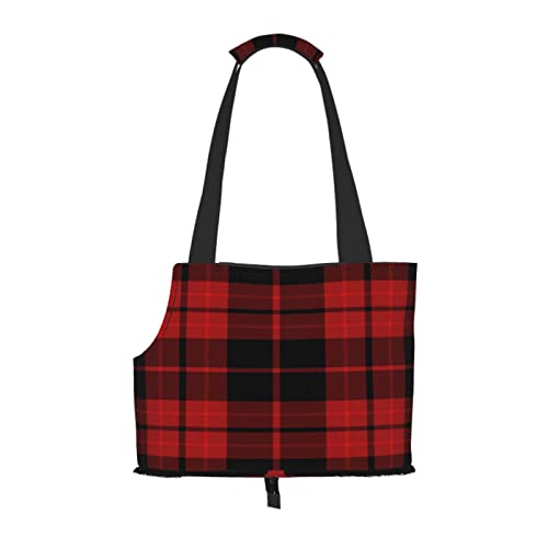 Rotes und schwarzes Tartan-Plaid, Haustiertragetaschen, Umhängetasche, Faltbare Einkaufstasche für Haustiere von ANGYANG